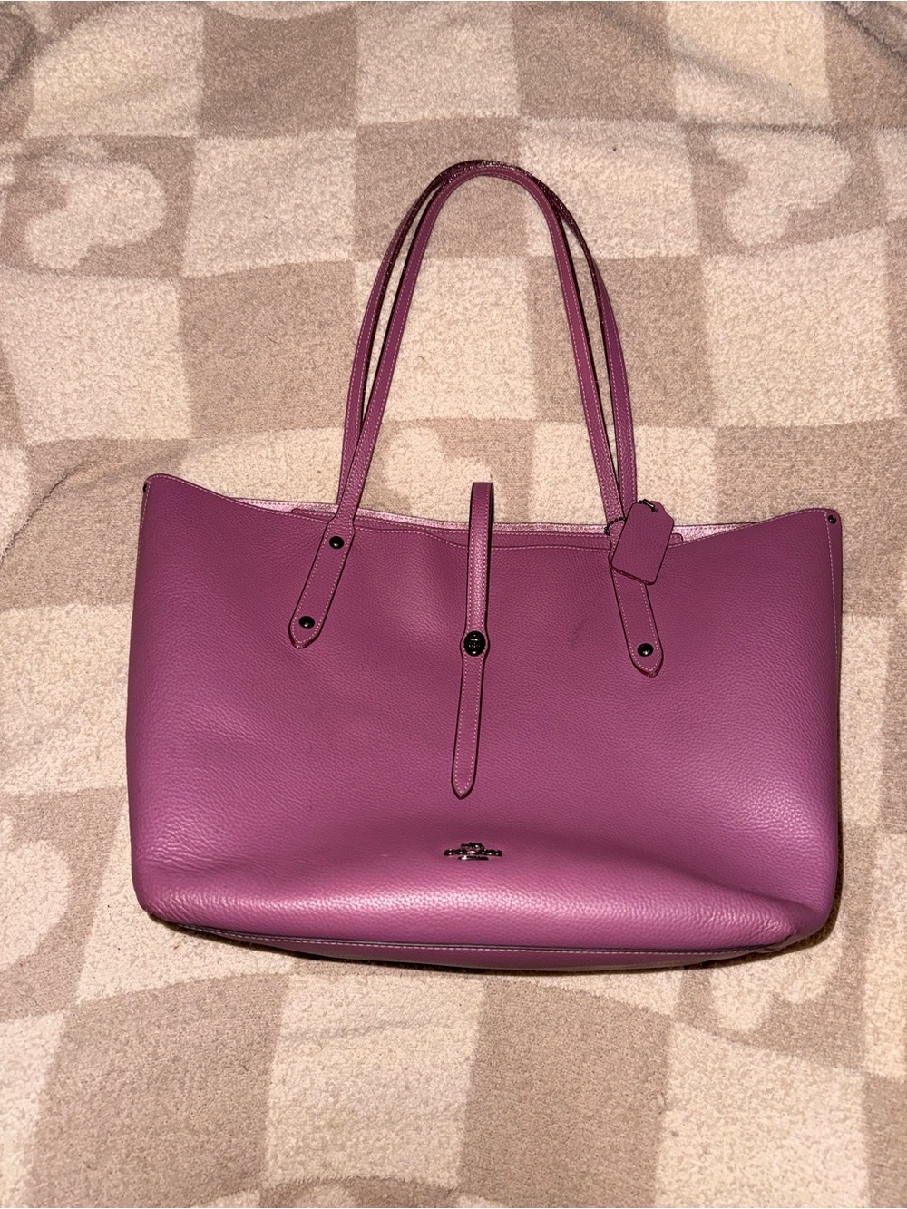 Coach Market Tote 23188 Purple Pebble Leather Metallic Interior